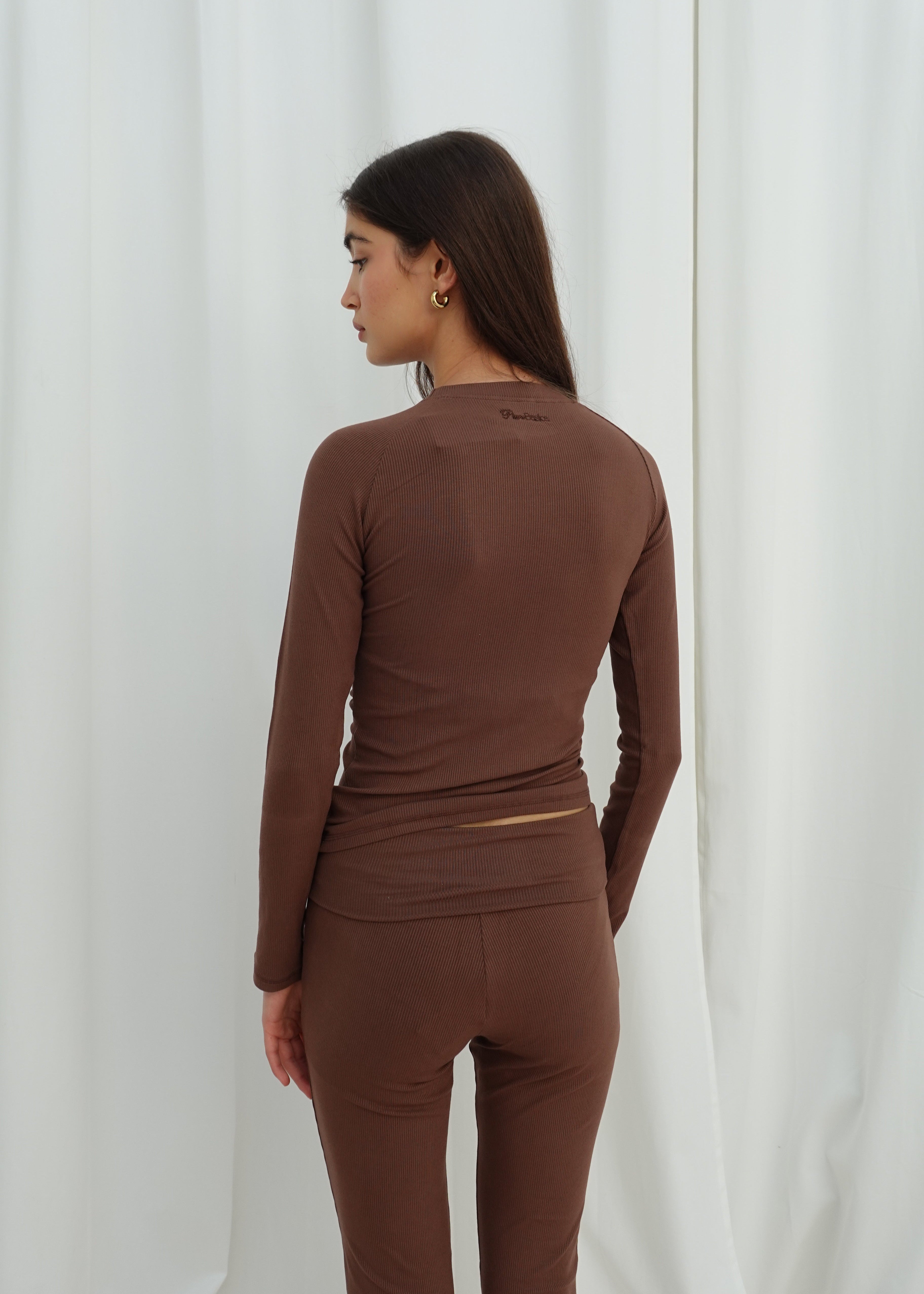 Brown Long Sleeve Rib