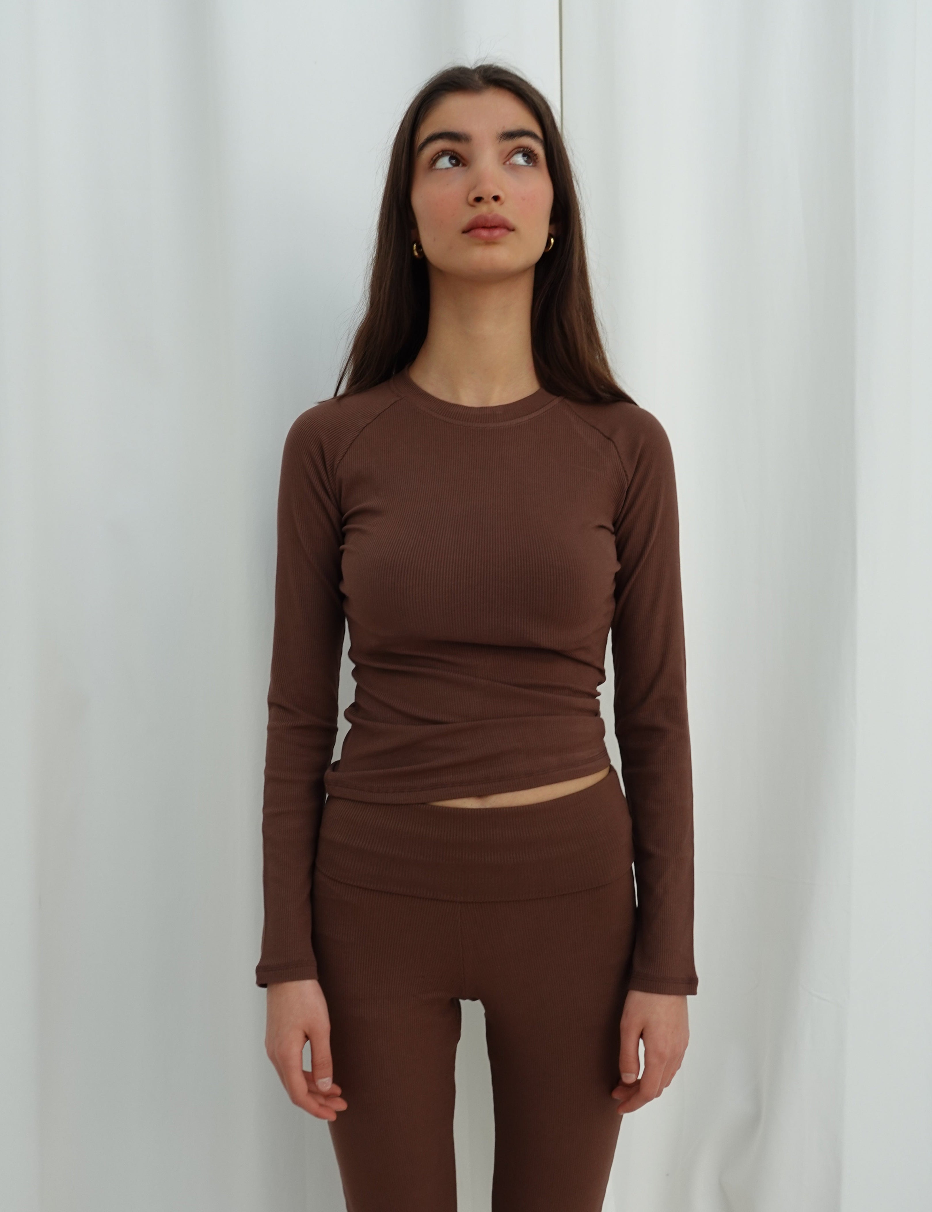 Brown Long Sleeve Rib