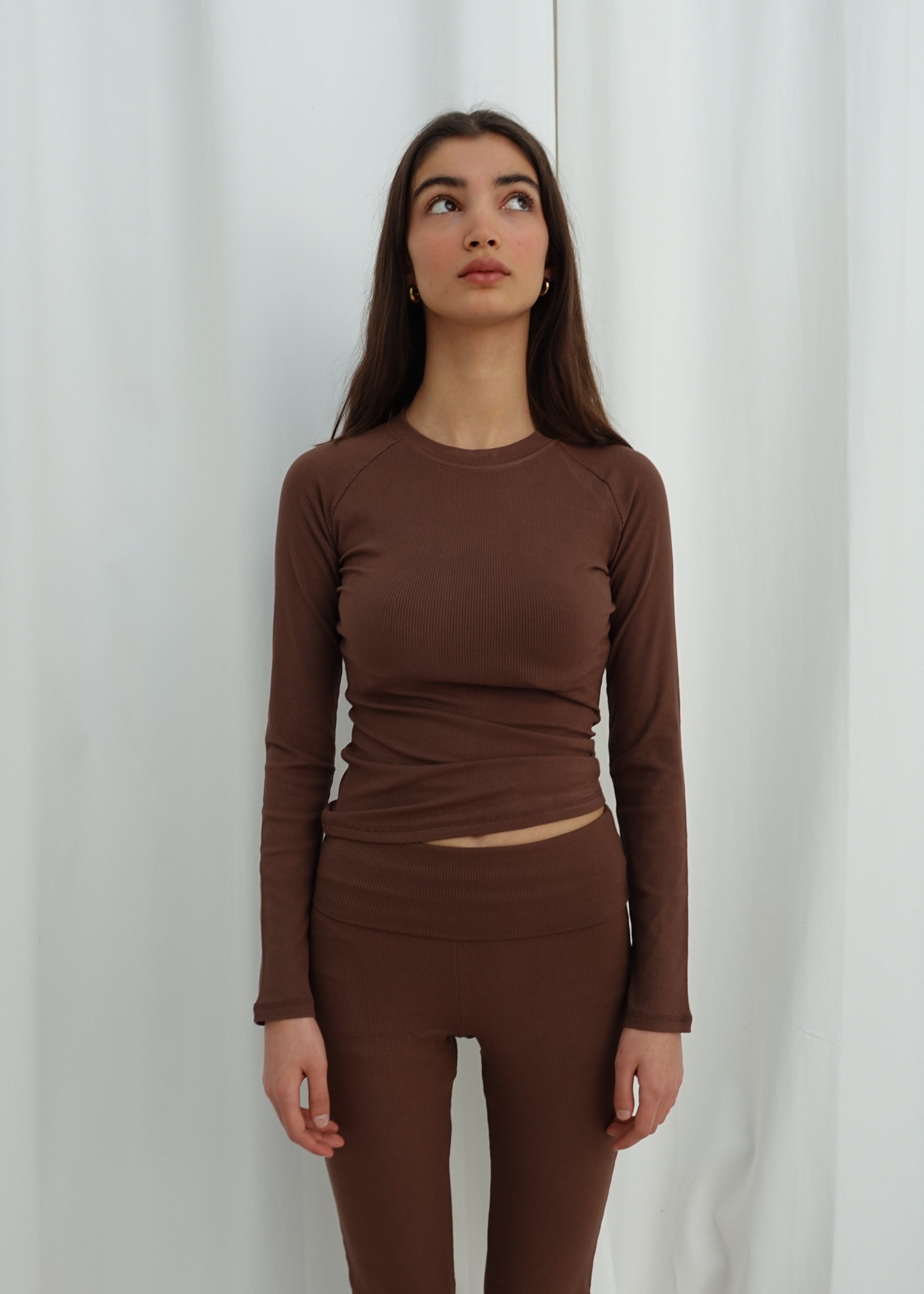 Brown Long Sleeve Rib