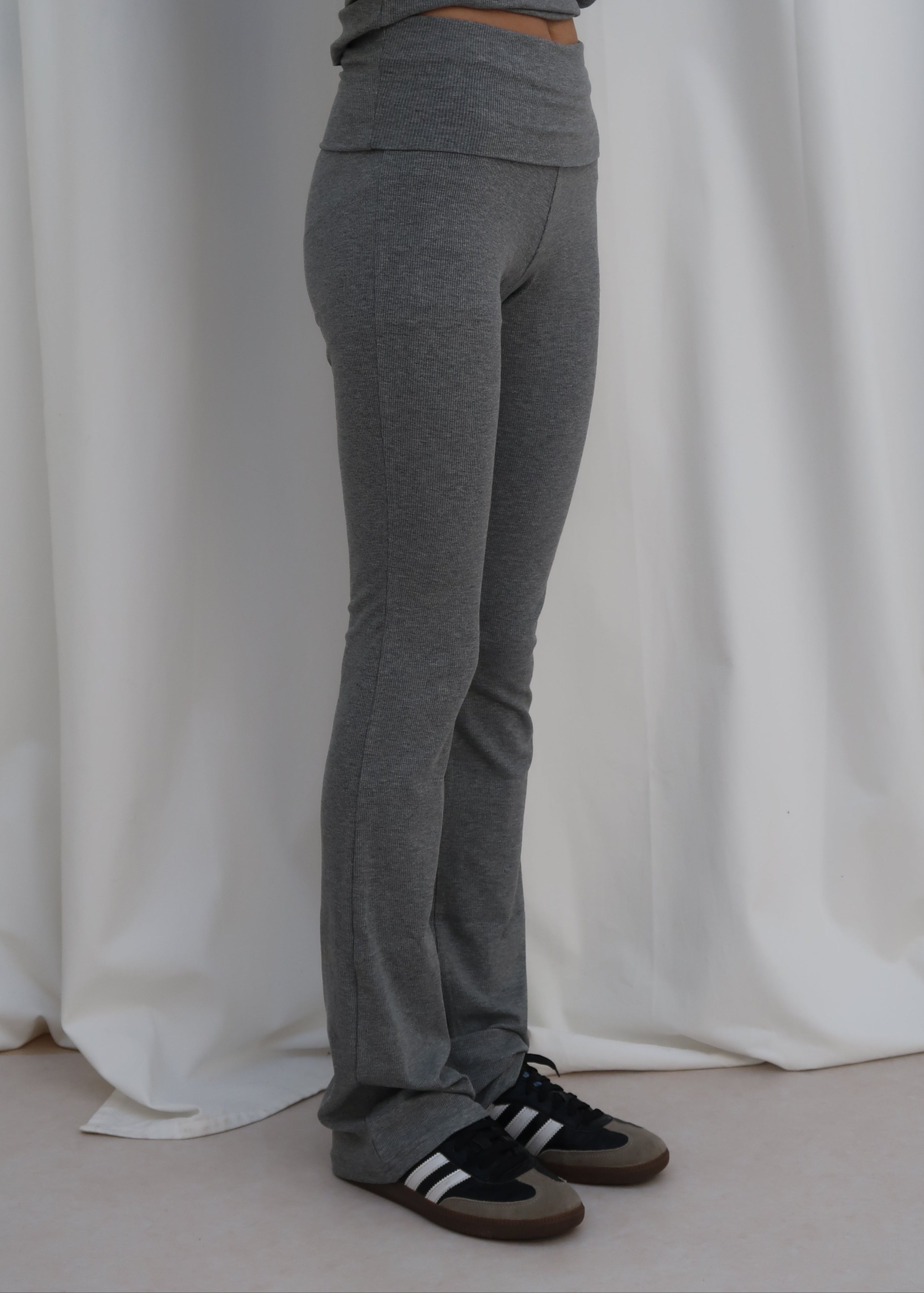 Rib Fold Over Pants - Grey