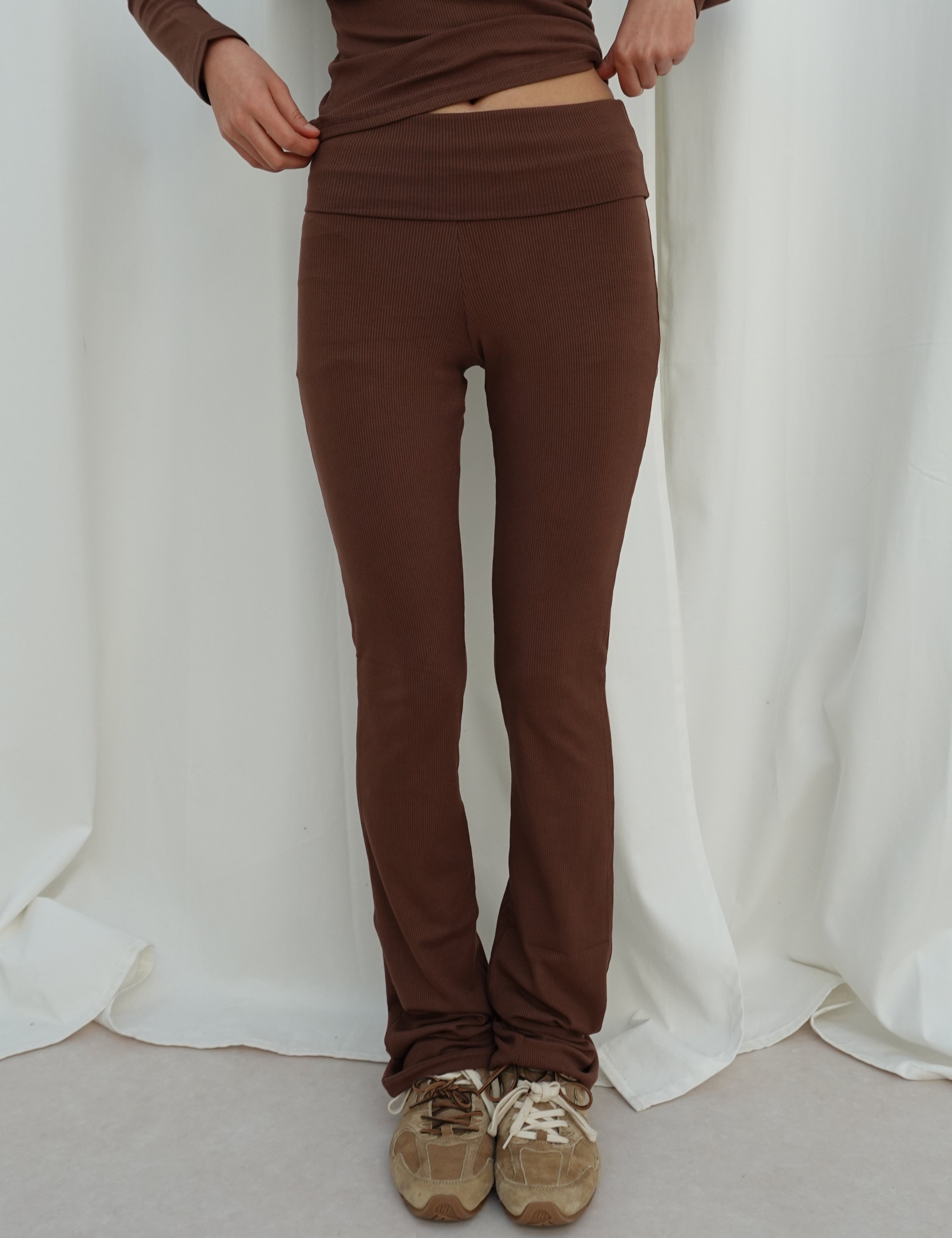 Rib Fold Over Pants Brown 1
