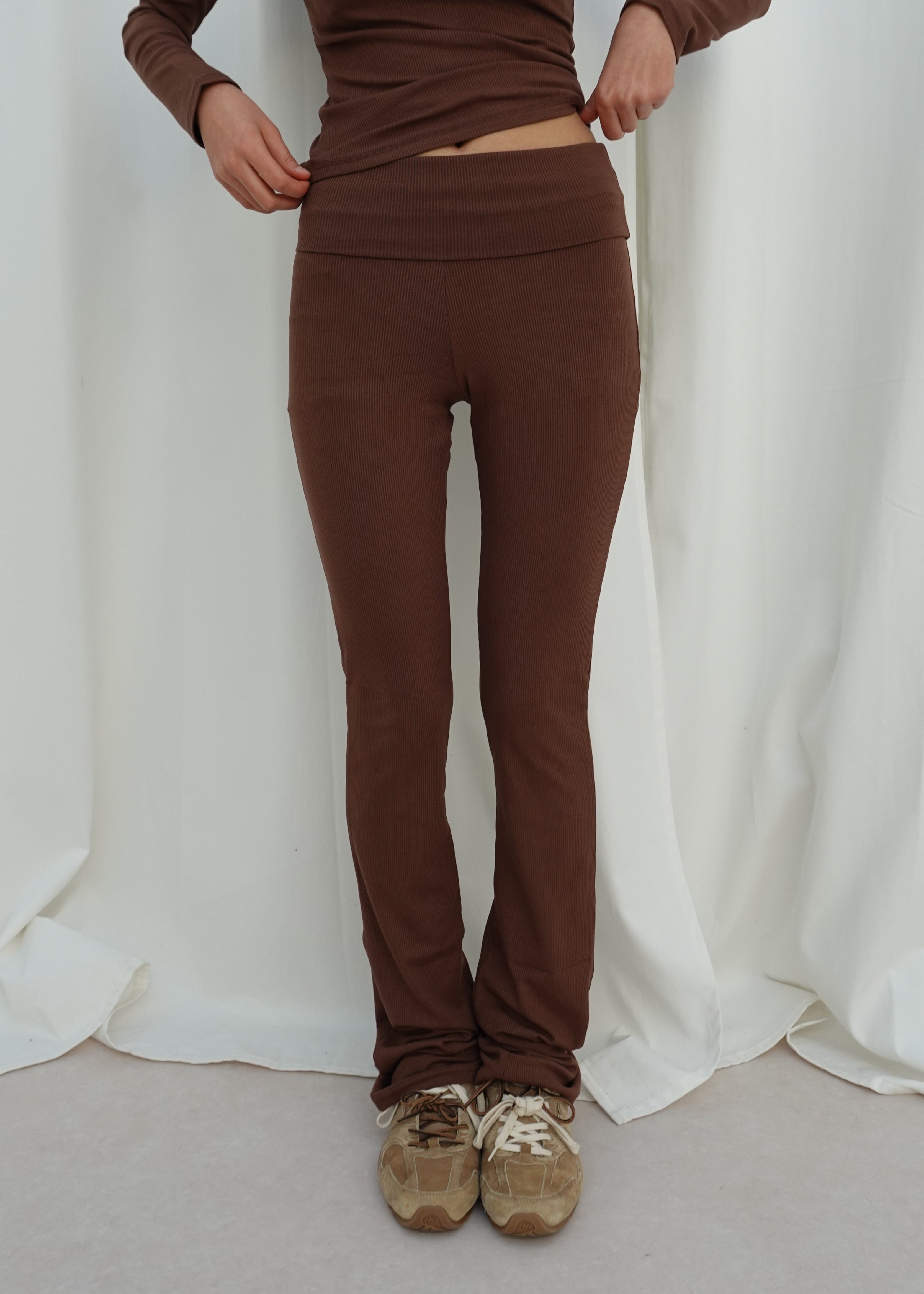 Rib Fold Over Pants Brown 1