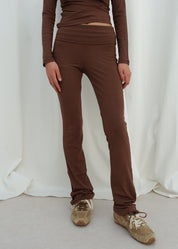 Rib Fold Over Pants Brown