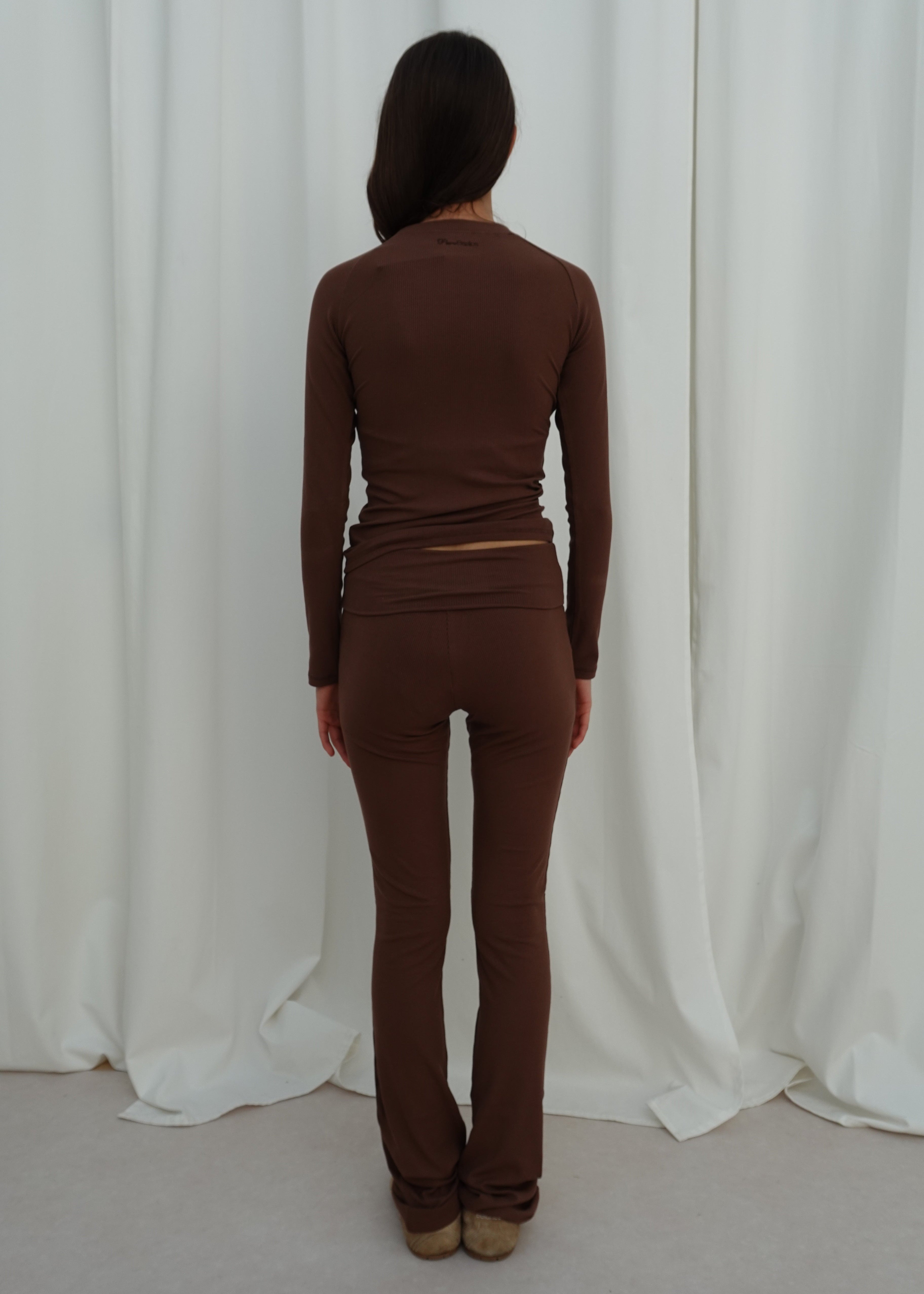 Rib fold over pants brown 