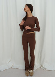 Rib fold over pants brown 