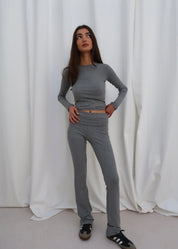 Rib Fold Over Pants - Grey